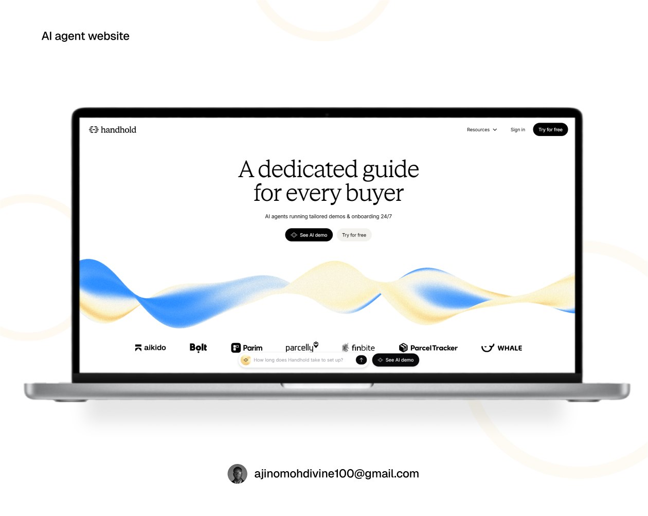 Handhold AI agent website on a laptop