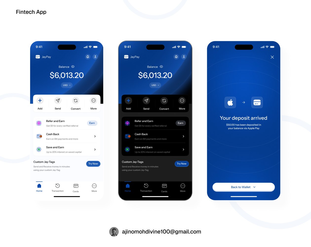 JayPay fintech app screens