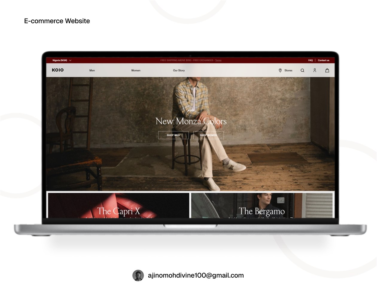 Koio e-commerce website on a laptop